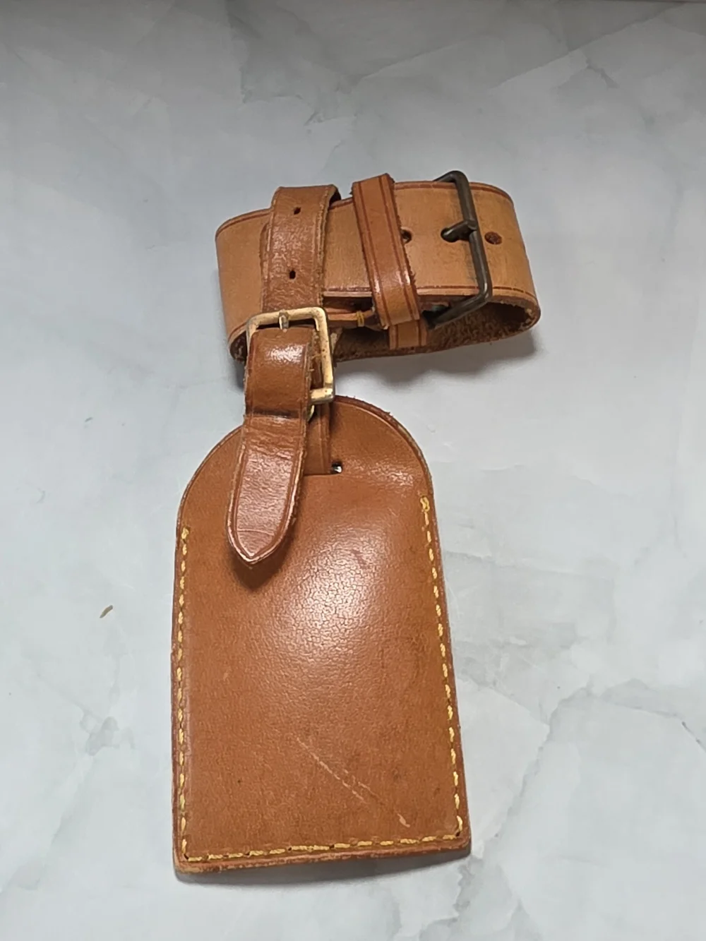 Louis Vuitton Vachetta Leather Luggage Tag & Buckle Strap Made in France